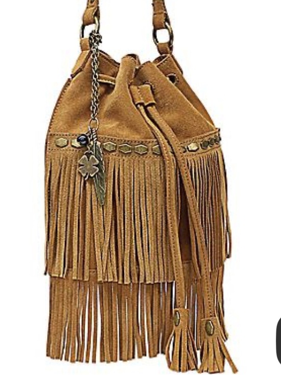 Lucky Brand Handbags - Lucky Brand Nirvana Leather Suede Fringe Crossbody Bucket Bag Festival Handbag